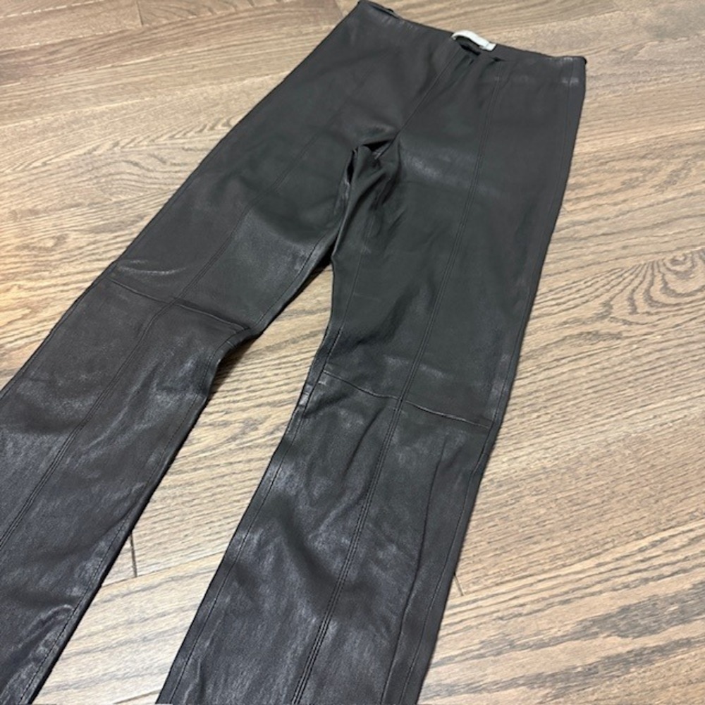 Vince Black 100% Lamb Leather Seamed Pull On Legging Pants Small